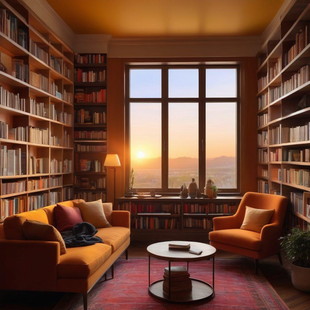 A person sitting at a cozy reading nook, surrounded by colorful bookshelves, with glowing screens displaying digital articles around them. A warm cup of coffee sits on a table, and light beams filter through the window, embodying a sense of inspiration and knowledge. The scene conveys a seamless blend of digital and traditional reading environments. super-realistic. warm colors. soft lighting.